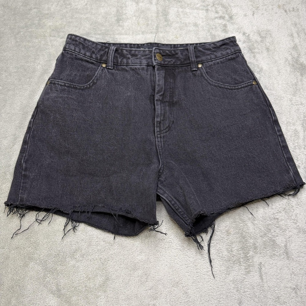 Afends Denim Shorts Womens 28 Gray Organic Cotton High Rise Cutoff Raw Hem